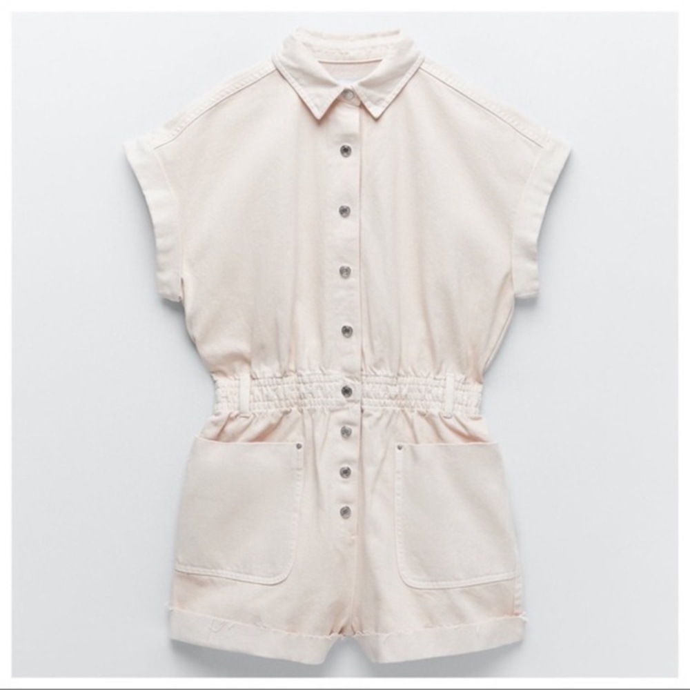 Zara cream denim romper